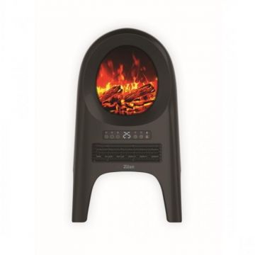 Aeroterma cu Animatie si Telecomanda, Tip Semineu, Ceramica, Neagra, Putere 2000W