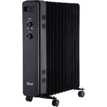 Calorifer cu 11 Elementi, 2500 W, Protectie la Rasturnare, Termostat Reglabil, Negru