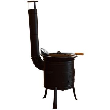 Soba si Ceaun cu Capac si Polonic, 13 l, 36 cm, Negru, Perfect Home