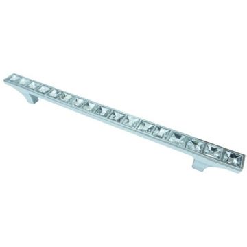 Maner cu Insertii Cristal Model Kubera, 160 mm, Finisaj Crom Lucios/Transparent