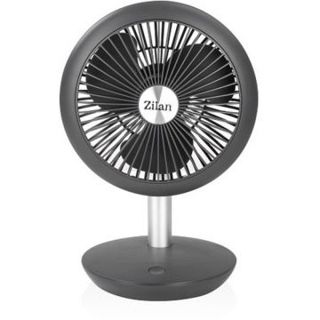 Set 2 x Ventilator Portabil cu Acumulator, 4 Viteze, Incarcare USB, Putere 5W, Diametru 18 cm, Zilan