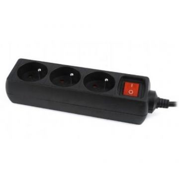 Prelungitor 3x Schuko Tip Francez Conectare prin IEC C14 10A Protectie Copii Cablu 0.6M Negru
