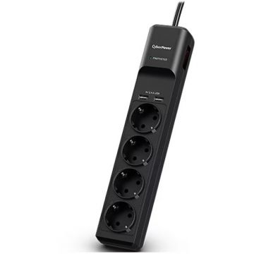 Prelungitor P0420SUD0-DE 4 Prize 2xUSB-A 5V 2.4A 1.8m Negru