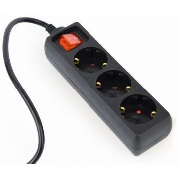 Prelungitor Schuko x 3 Conectare prin IEC C14 (T) Cablu 0.6M 10A Protectie Copii Negru