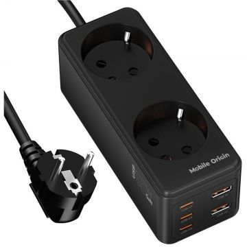 PW19, 2 prize, 3250W, 3x USB-C 65W, 2x USB-A 65W, Lungime cablu 1.5m, Negru