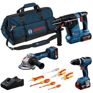 Set Combi 18V GSB18V-65 + GWS18V-11 + GBH18V‑24C + 3xGBA 18V 5.0Ah + GAL18V-40 + Set 7 scule