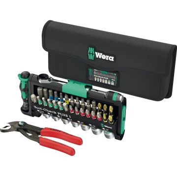 Tool-Check Combi 1, with KNIPEX Cobra, bit set black/green, 40-piece, including 1/4 bit ratchet and water pump pliers