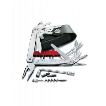 Unealta Multifunctionala SwissTool X Plus 37 Functii Husa de Piele Argintiu
