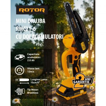 Fierastrau cu Lant si Acumulator Rotor RMC21-6, 12m/s, 21V / 2Ah