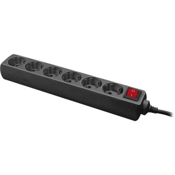 Prelungitor cu intrerupator 6 prize 1.4m Negru