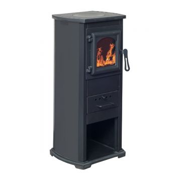 Semineu pe lemne Termo Klasik Lux antracit  cu plita de gatit si sticla termorezistenta  39 × 39 x 87 cm