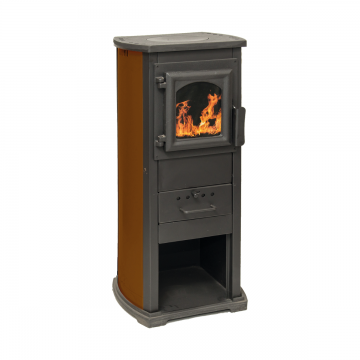 Semineu pe lemne Termo Klasik Lux maro  cu plita de gatit si sticla termorezistenta  39 × 39 x 87 cm