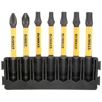 Set 7 biti FLEXTORQ, DeWALT DT70820, PH PZ TX mixt, 57 mm, cu un suport compatibil cu sistemul TOUGHCASE