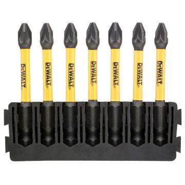 Set 7 biti FLEXTORQ, DeWALT DT70821, PZ2, 57 mm, cu un suport compatibil cu sistemul TOUGHCASE