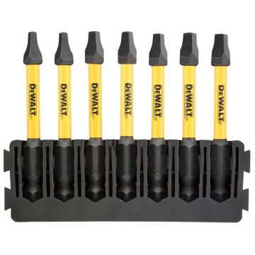 Set 7 biti FLEXTORQ, DeWALT DT70824, SQ mixt, 57 mm, cu un suport compatibil cu sistemul TOUGHCASE