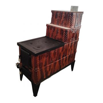 Soba teracota cu plita si cuptor  4 randuri  maro  degrade  tip cizma  45 x 100 x 120 cm  evacuare dreapta