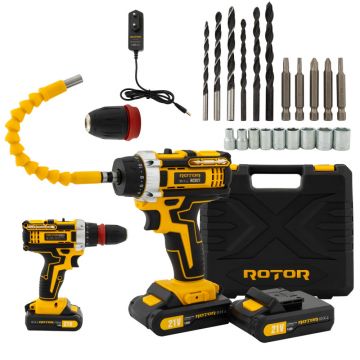 Trusa Autofiletanta pe Acumulator 21V Rotor RCD21 + biti, 1350 RPM, Brushless