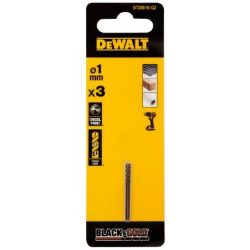 Burghiu Black&Gold pentru metal DeWALT DT20510, tip HSS, 1.0 x 12 x 34 mm, coada cilindrica, set 3 bucati