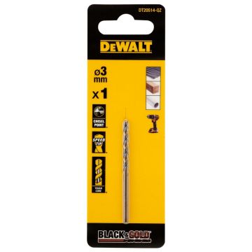 Burghiu Black&Gold pentru metal DeWALT DT20514, tip HSS, 3.0 x 33 x 61 mm, coada cilindrica