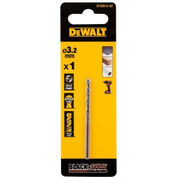 Burghiu Black&Gold pentru metal DeWALT DT20515, tip HSS, 3.2 x 36 x 65 mm, coada cilindrica