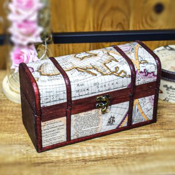 Cutie depozitare tip cufar, Naimeed D17024, 24x14x10 cm, Lemn, Visiniu