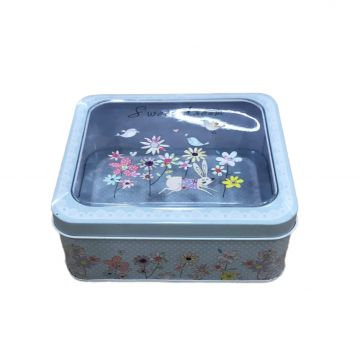 Cutie metalica cu capac transparent pentru decor/depozitare, Naimeed D2633 Cookies, Multicolor, 14 x 12 x 6 cm
