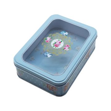 Cutie metalica cu capac transparent pentru decor/depozitare, Naimeed D2634 Buline, Multicolor, 19 x 15 x 6 cm