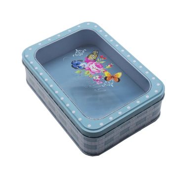 Cutie metalica cu capac transparent pentru decor/depozitare, Naimeed D2634 Butterfly, Multicolor, 19 x 15 x 6 cm