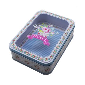 Cutie metalica cu capac transparent pentru decor/depozitare, Naimeed D2634 Flower, Multicolor, 19 x 15 x 6 cm