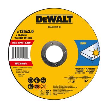 Disc debitare inox DeWalt DWA4522SIA, 125 x 3.0 x 22.23 mm