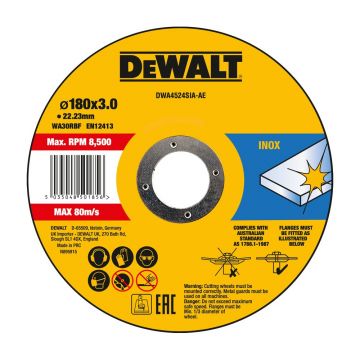 Disc debitare inox DeWalt DWA4524SIA, 180 x 3.0 x 22.23 mm