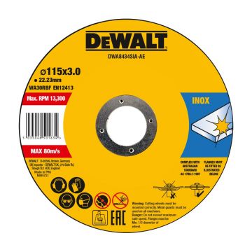 Disc debitare inox DeWalt DWA8434SIA, 115 x 3.0 x 22.23 mm