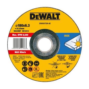 Disc polizare inox DeWalt DW4547SIA, 180 x 6.0 x 22.23 mm