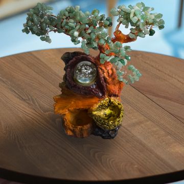 Fantana arteziana, Feng Shui, LED, pompa submersibila, cu Pietre de Aventurin, Naimeed, D3009-Verde, Inaltime 28cm