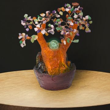 Fantana arteziana, Feng Shui, LED, pompa submersibila, pietre semipretioase si lumini, Naimeed D3008, Inaltime 23cm