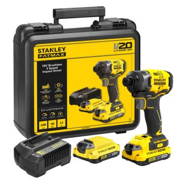 Masina de insurubat cu impact Stanley® FATMAX® V20 SFMCF820D2K, 190 Nm, cu 2 acumulatori 18V / 2.0 Ah, incarcator, valiza transport