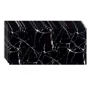 Set 10 panouri decorative, Autoadeziv, suprafata acoperita 1.8 mp, Naimeed D3492, 30x60 cm, Marmura Neagra