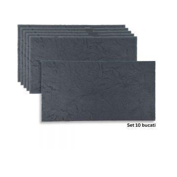 Set 10 panouri decorative din praf de piatra, Naimeed D7320, flexibile, ignifuge, strat protector ceramic, rezistente la razele UV, 120x60x0.2 cm, gri