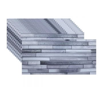 Set 12 panouri decorative, SXP + PVC, autoadezive, imitatie mozaic de piatra cu textura in relief, Naimeed D2949-model-1, 60x30x0.5 cm, Gri