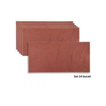 Set 14 panouri decorative din praf de piatra, Naimeed D7318, flexibile, ignifuge, strat protector ceramic, rezistente la razele UV, 120x60x0.2 cm, ros