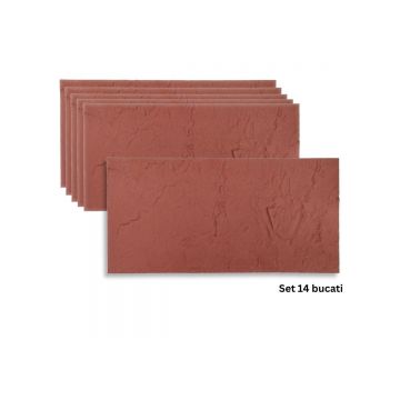 Set 14 panouri decorative din praf de piatra, Naimeed D7318, flexibile, ignifuge, strat protector ceramic, rezistente la razele UV, 120x60x0.2 cm, ros