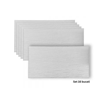 Set 16 panouri decorative din praf de piatra, Naimeed D7331, flexibile, ignifuge, strat protector ceramic, rezistente la razele UV, 120x60x0.2 cm, alb