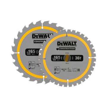 Set 2 discuri Dewalt DT90270 pentru fierastrau circular, D 165x 20 mm, 24 / 36 dinti, seria Dewalt Construction