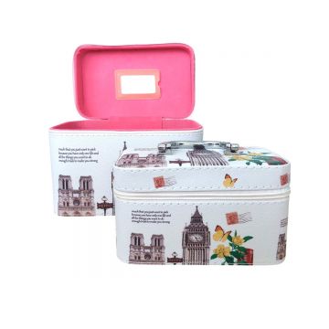 Set 2 Genti Cosmetice Tip Beauty Case, Naimeed D269, Cu maner metalic, London