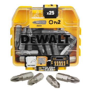 Set 25 biti High Performance DeWALT DT71521, PZ2, lungime 25 mm, in cutie plastic Tough Case