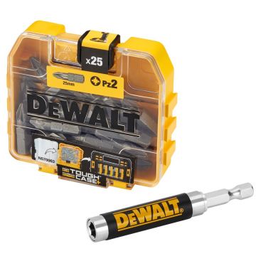 Set 25 biti High Performance DeWALT DT71560, PZ2, lungime 25 mm, in cutie plastic Tough Case