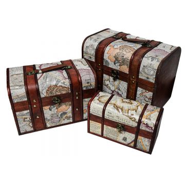 Set 3 cutii depozitare tip cufar, Naimeed D170SET, Lemn, Visiniu