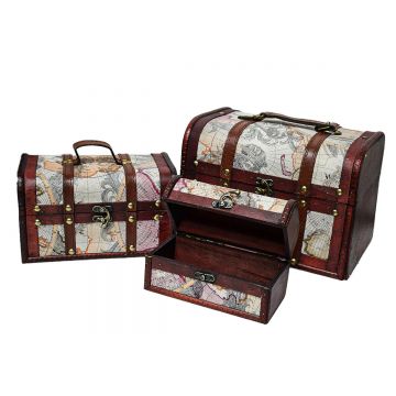 Set 3 cutii depozitare tip cufar, Naimeed D171SET, Lemn, Visiniu