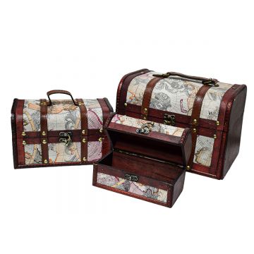 Set 3 cutii depozitare tip cufar, Naimeed D171SET, Lemn, Visiniu