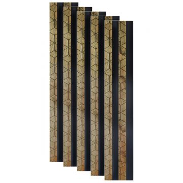 Set 5 panouri decorative, riflaj, polimer rigid, Naimeed D5475, 270x12x2cm, Negru/Auriu